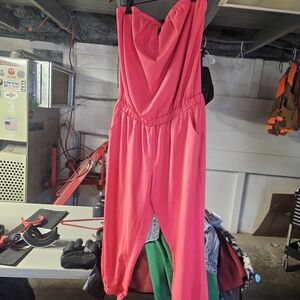 Bright Pink Strapless Jumpsuit